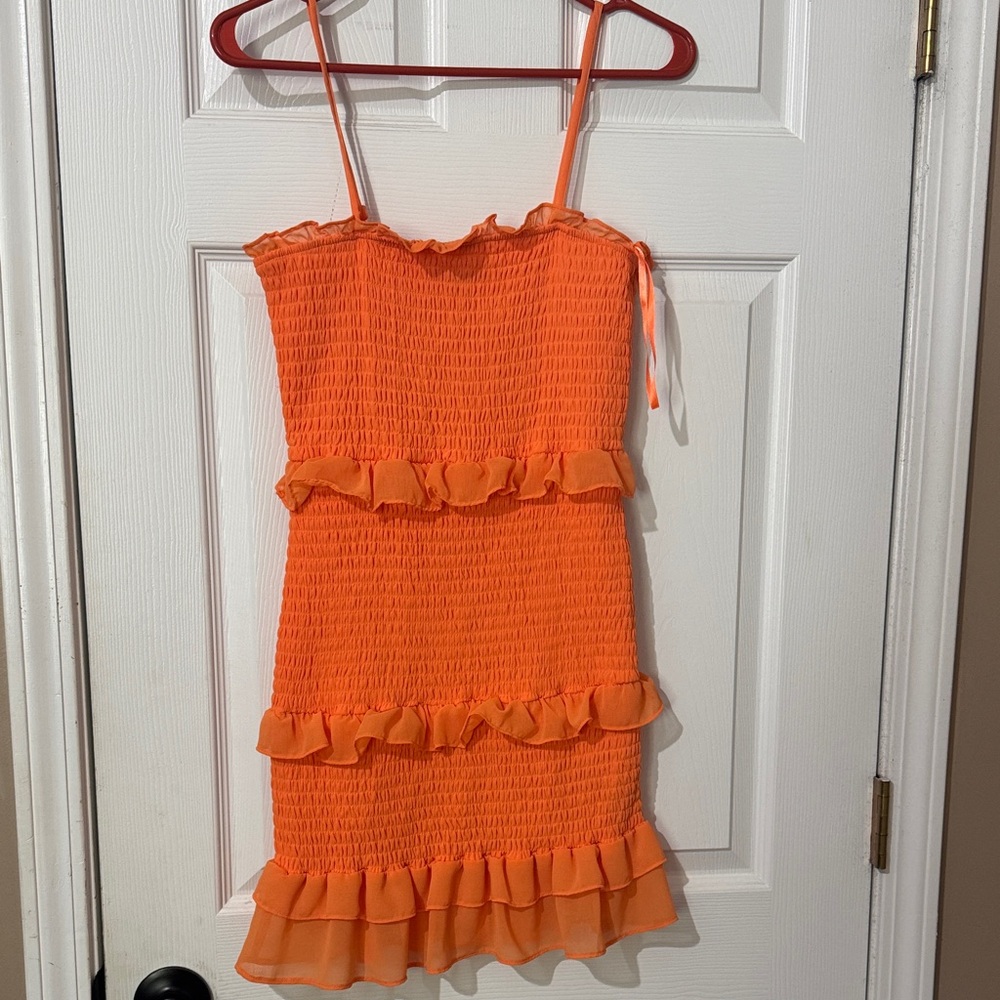 bebe Orange Ruffle Mini Dress